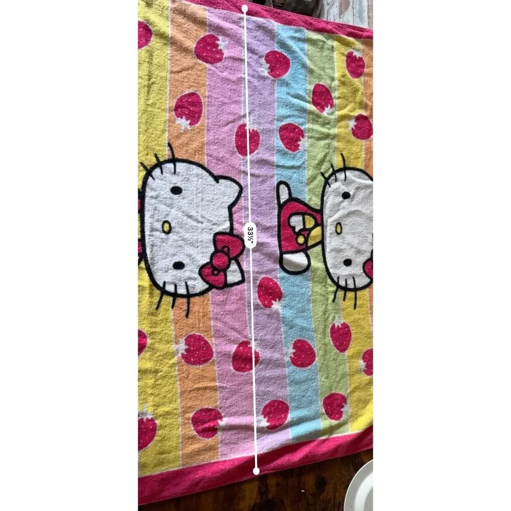 Vintage Hello Kitty Rainbow Striped Strawberry Print Bath BeachTowel By Sanrio